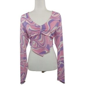 Pink and Purple 90's Swirl‎ Belly Shirt Coquette Fairy Crop Top Deadstock NWT XL